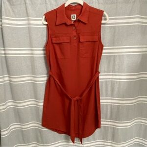 ANNE KLEIN / Rust Linen Blend Sleeveless Dress with Tie Belt Size 6